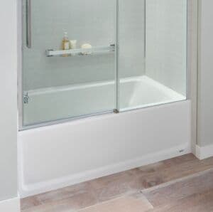a shower stall that has been converted into a bathtub